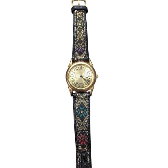 Vintage Triumph With Black & Multicolor Embroidered Strap Roman Numerals Quartz - Picture 1 of 10